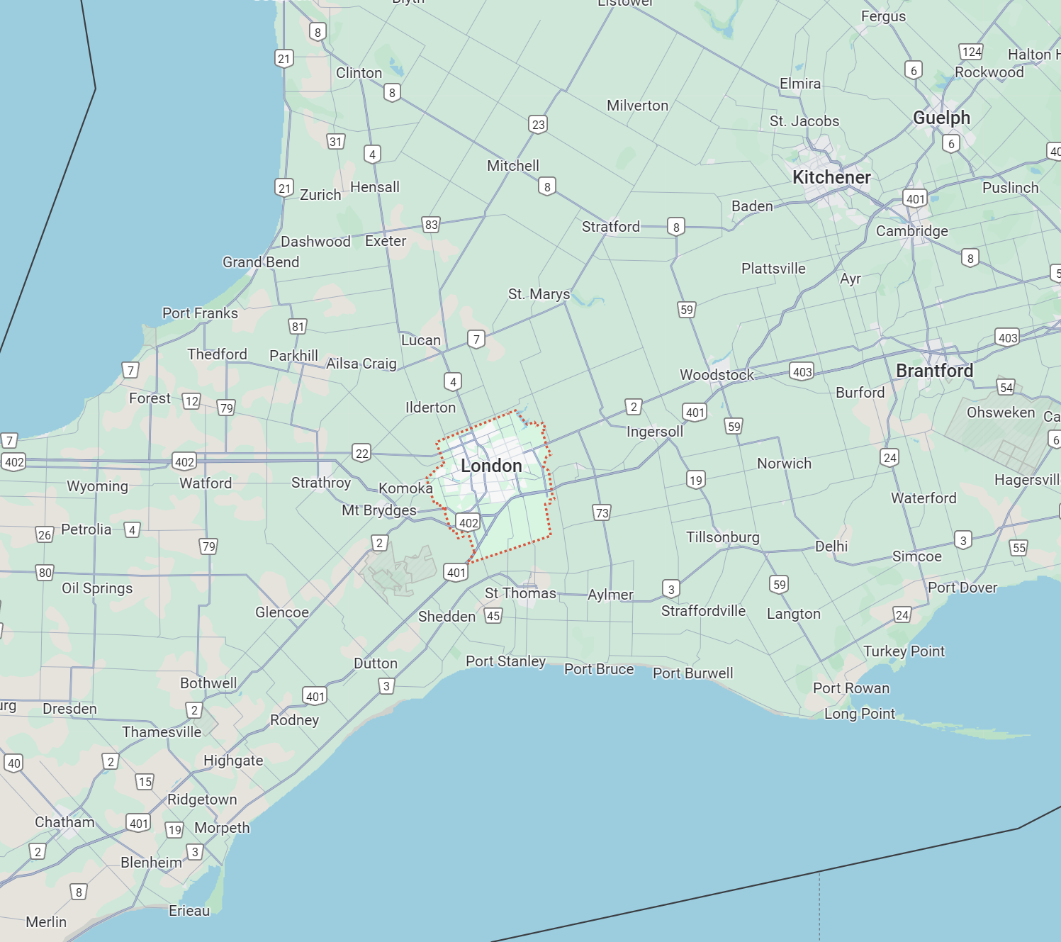 Service area map showing Lancaster's coverage in London, Ontario and surrounding areas